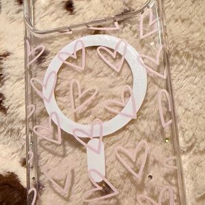 Clear Phone Case with Pink Heart Design